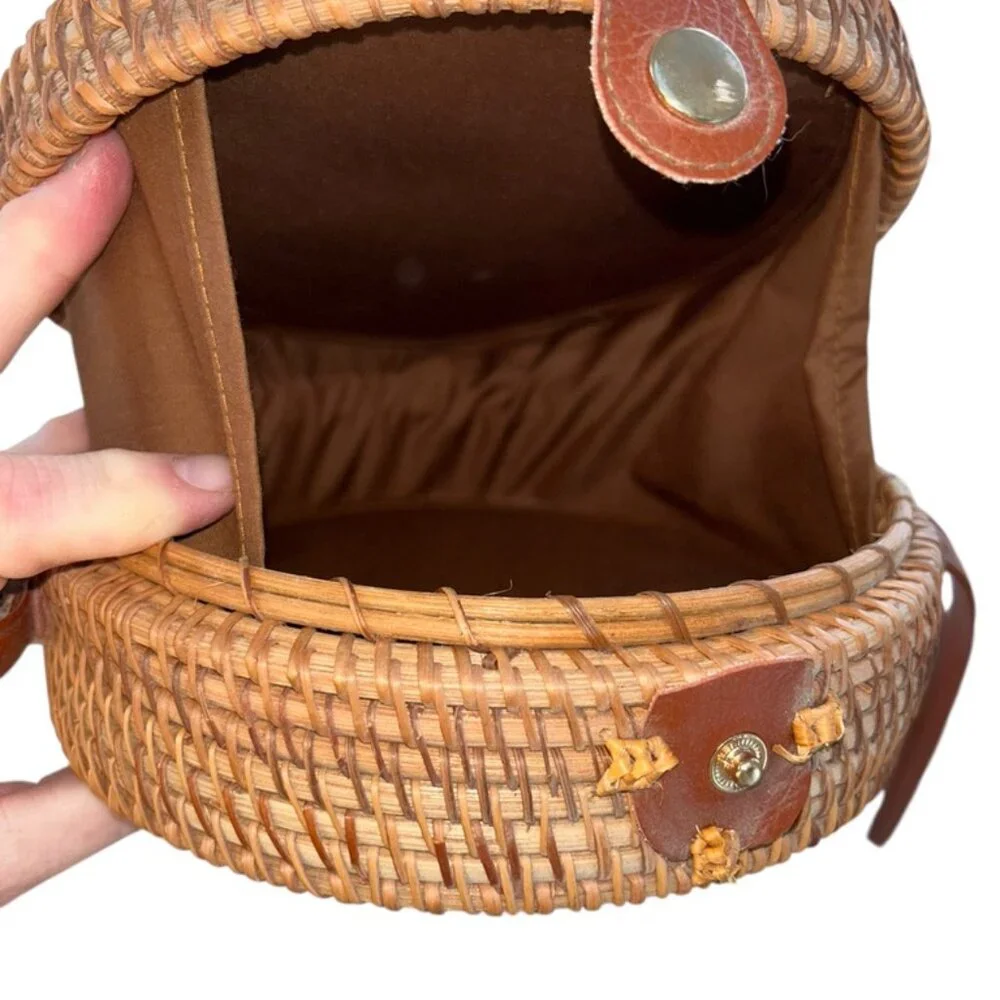 Indonesian classic all woven basket circle purse cross body bag